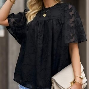 NWT XL Elegant Black Floral Women Top